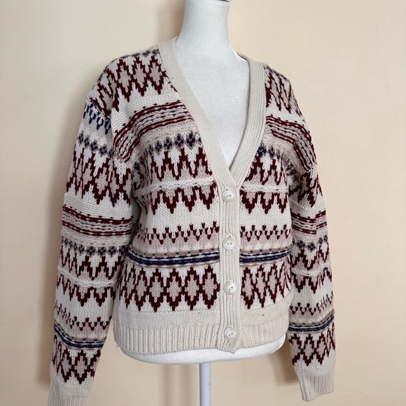 rag & bone Cream and Burgundy Patterned Cardigan - Picture 4 of 8